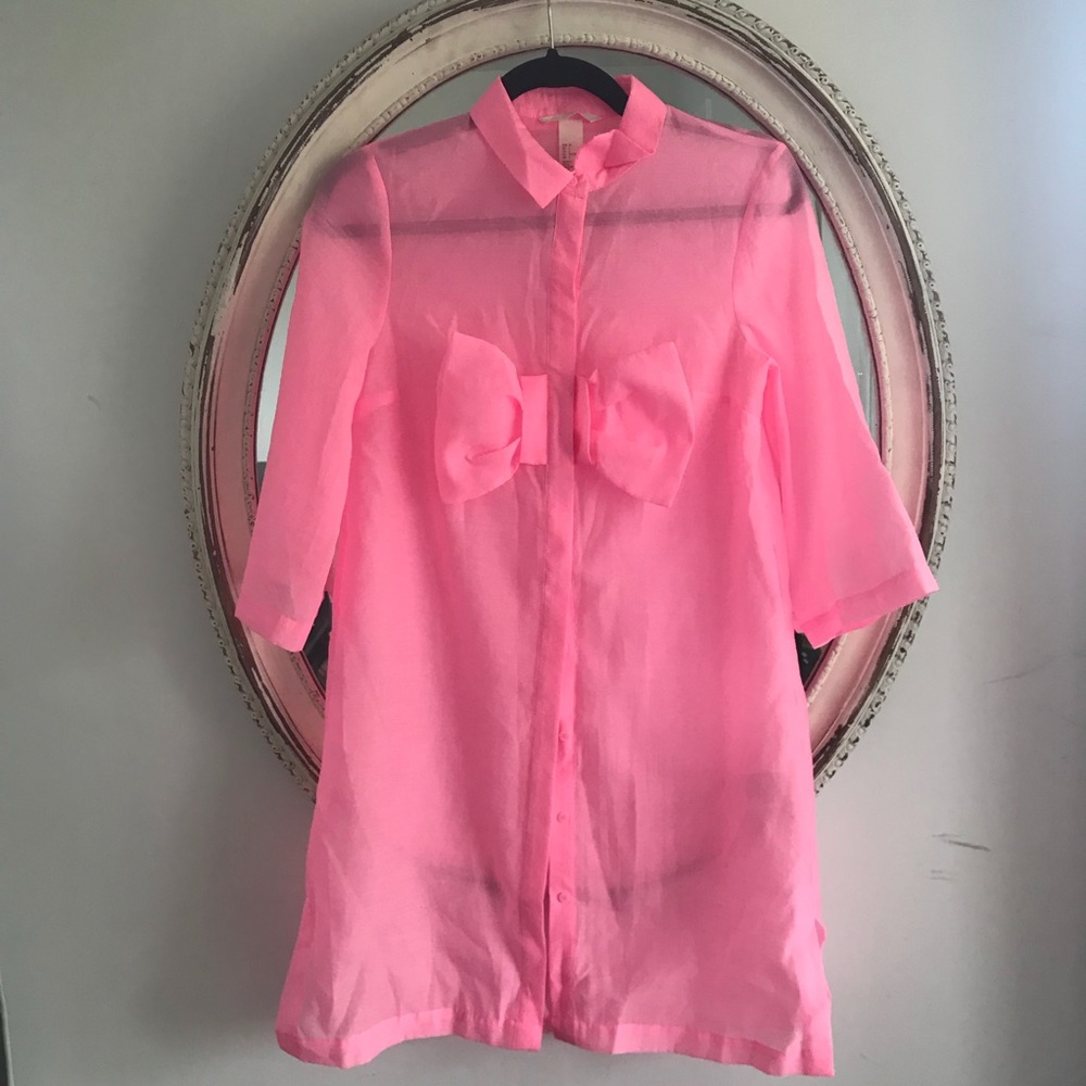 H&M Pink Dress/Shirt w Pink Bow NWT